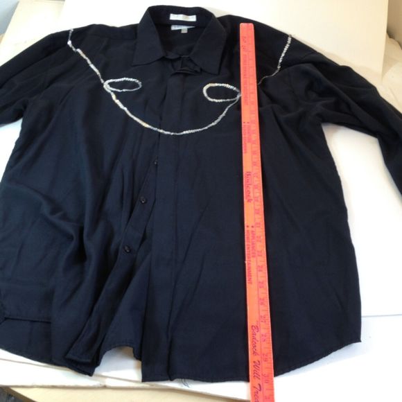 Vintage ELLIOTT Dress Shirt Button Up Black Long Sleeve Cowboy Design Mens L - Picture 13 of 15